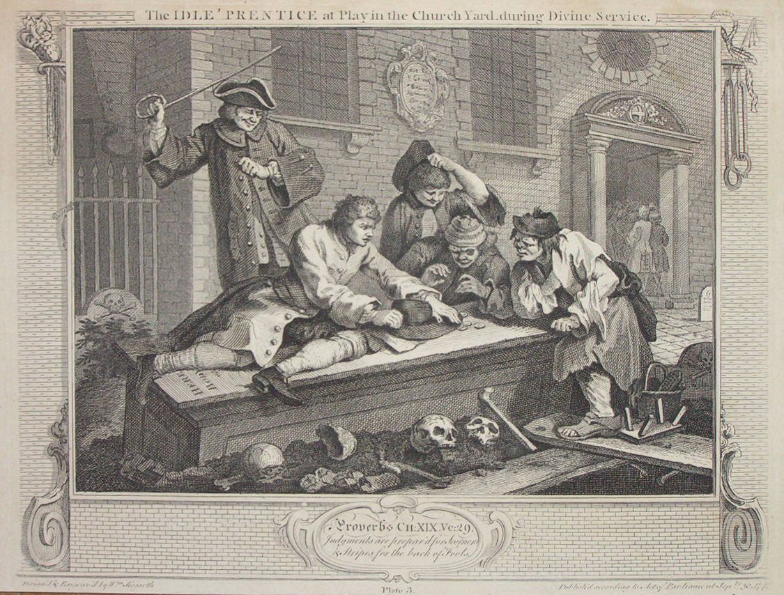 Print - 3. The Idle 'Prentice at play in the Church Yard, during Divine Service - Hogarth